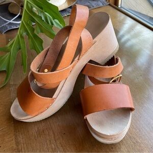 Zuzii Ankle Wrap Strappy Leather Wooden Platform Sole Clog Sandals